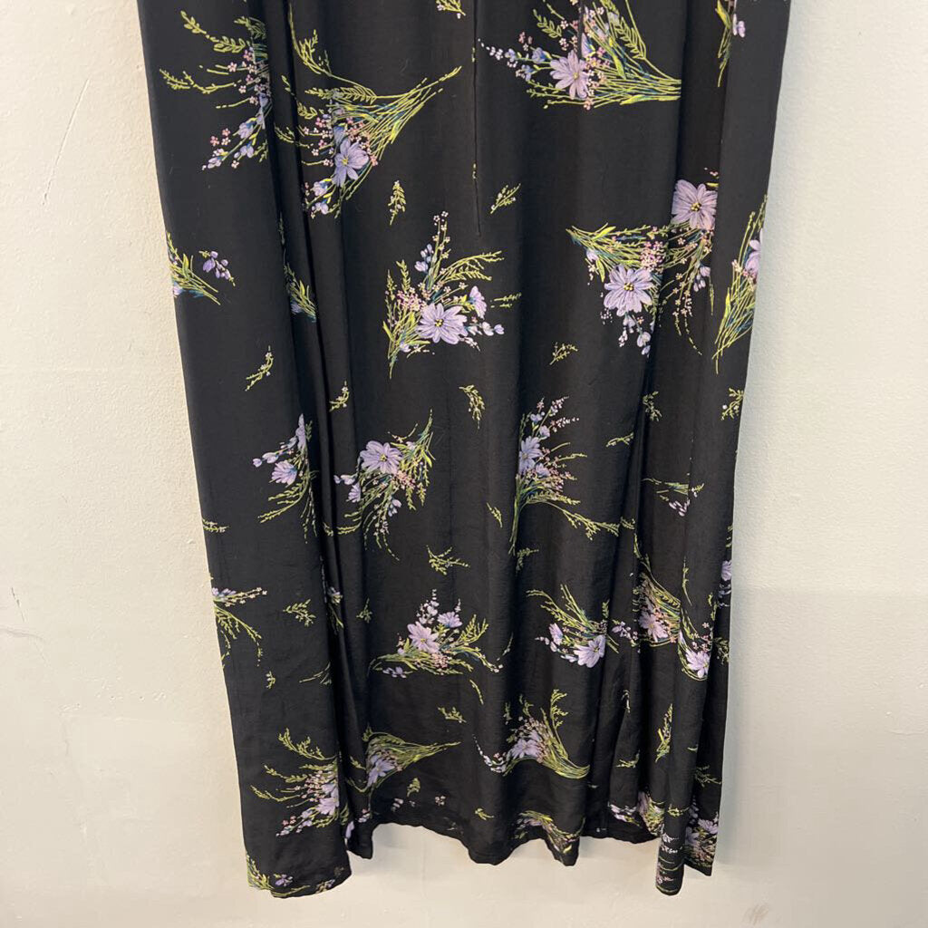 Vintage Express Black/ Purple Flower Print Tank Maxi Dress 11/12