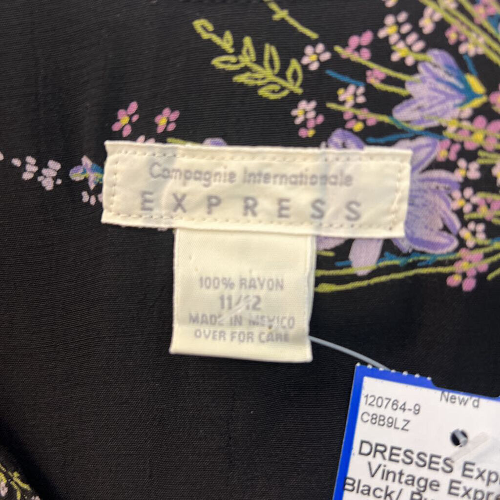 Vintage Express Black/ Purple Flower Print Tank Maxi Dress 11/12