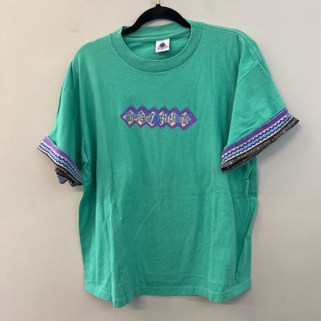 Vintage Surfers Alliance Mint Green/ Multi Retro Print Short Sleeve Graphic Tee Extra Large