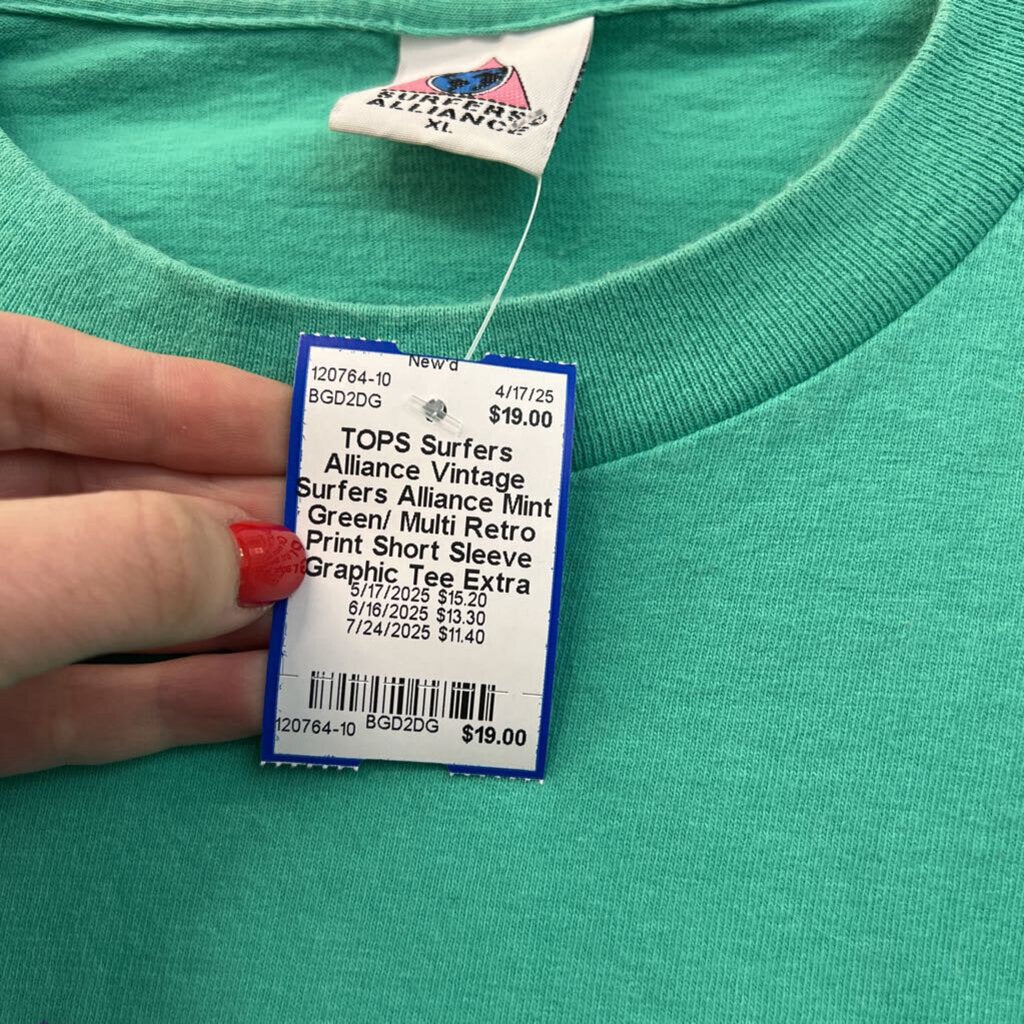 Vintage Surfers Alliance Mint Green/ Multi Retro Print Short Sleeve Graphic Tee Extra Large