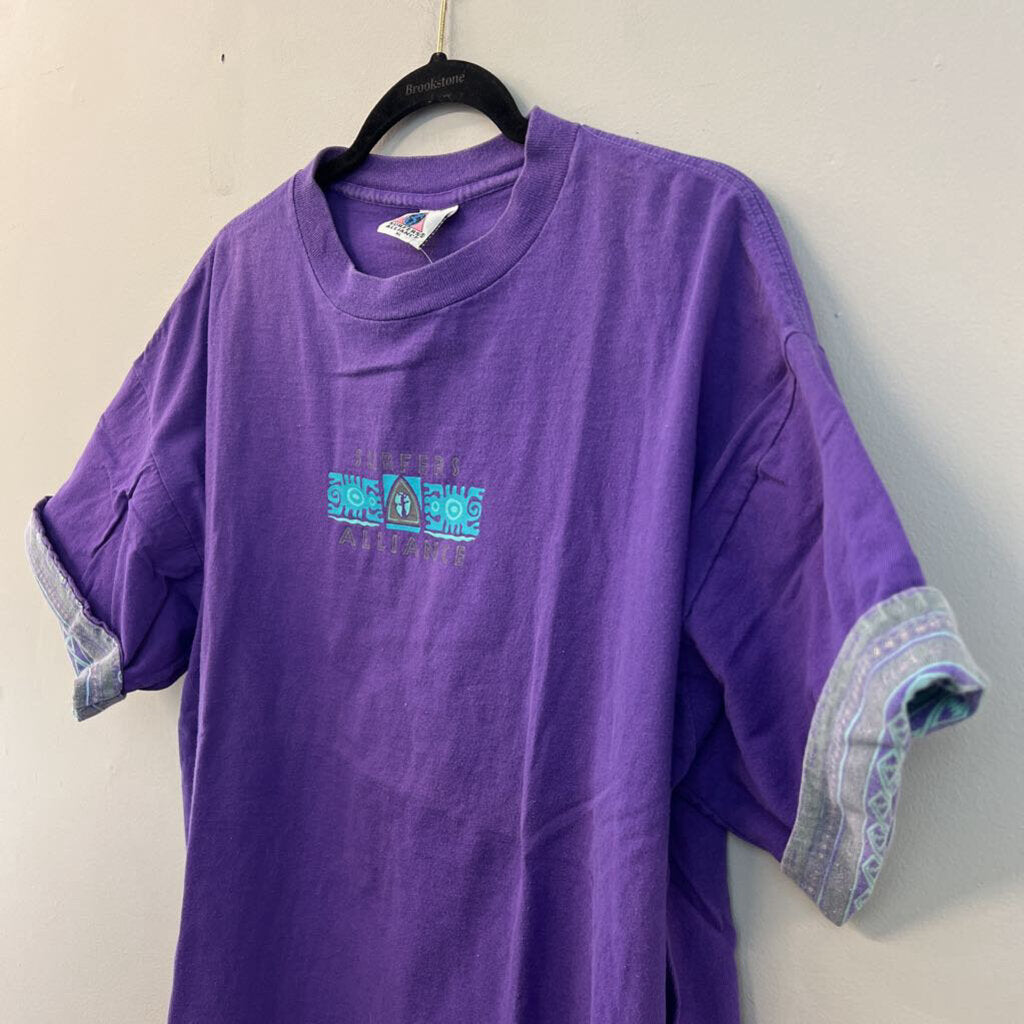 Vintage Surfers Alliance Purple/ Multi Retro Print Short Sleeve Graphic Tee Extra Large