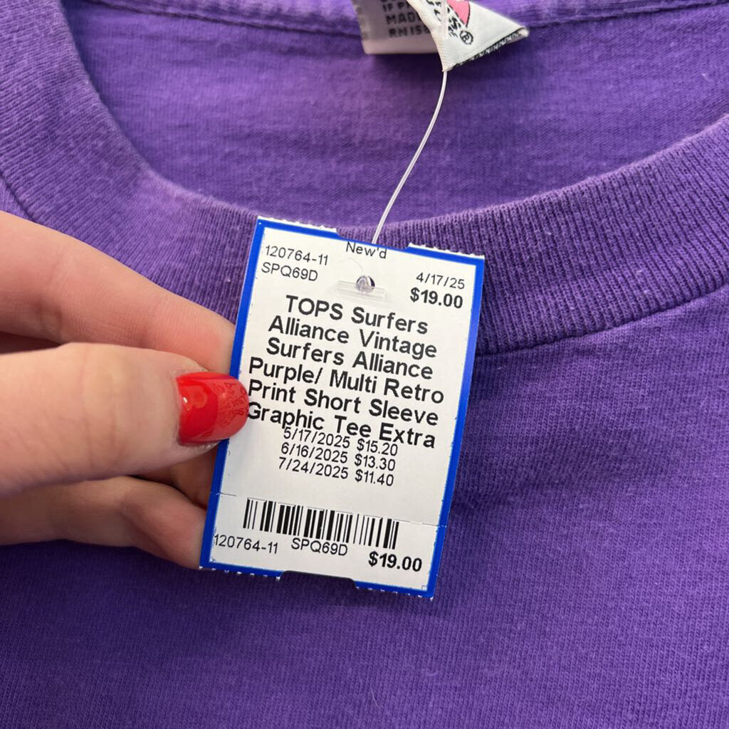 Vintage Surfers Alliance Purple/ Multi Retro Print Short Sleeve Graphic Tee Extra Large