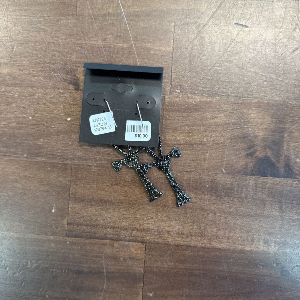Blue Iridescent Cross Drop Earrings