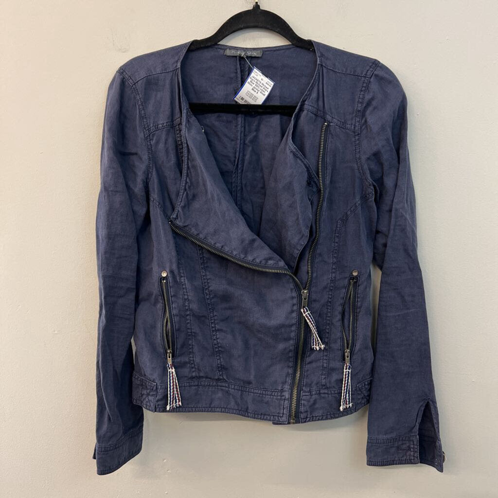Michael Stars Blue 100% Linen Moto Jacket Small