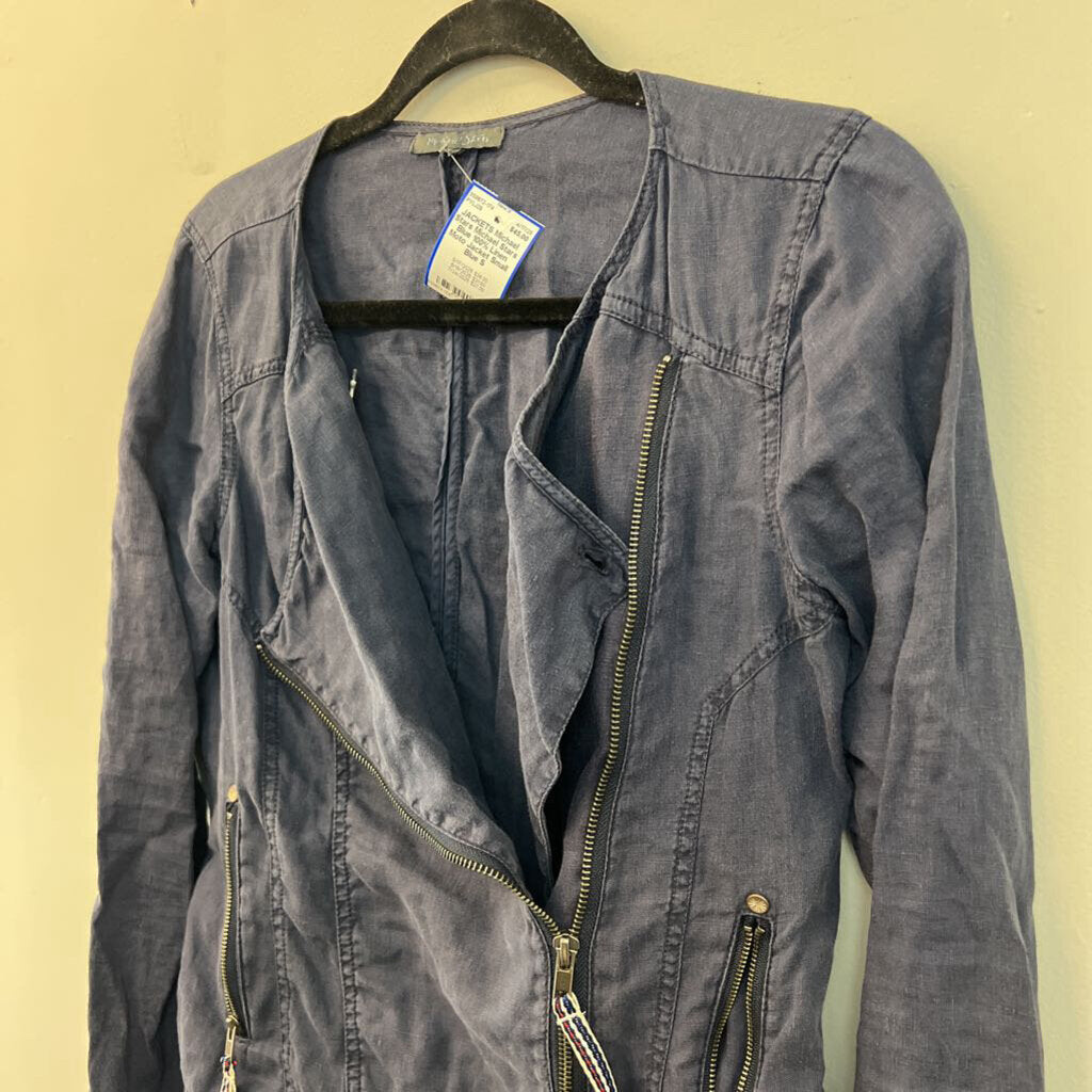 Michael Stars Blue 100% Linen Moto Jacket Small