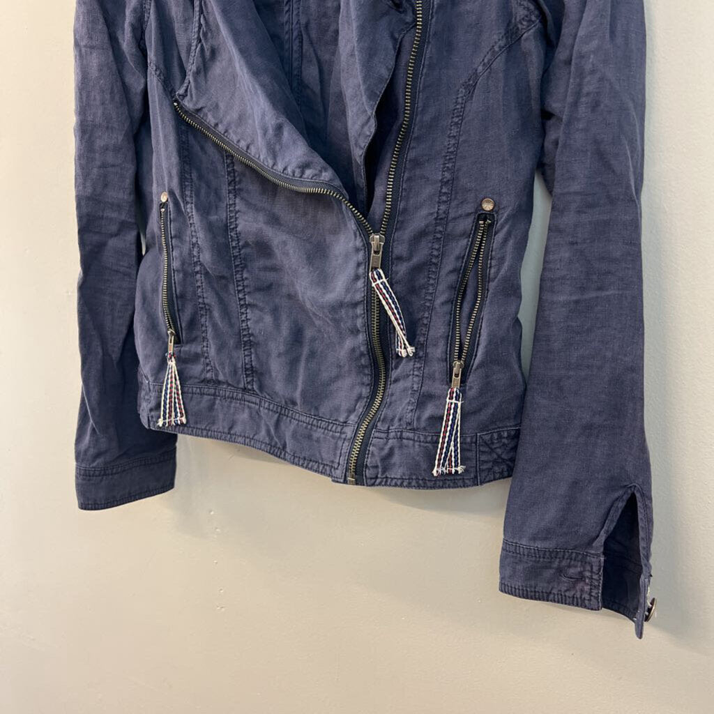 Michael Stars Blue 100% Linen Moto Jacket Small