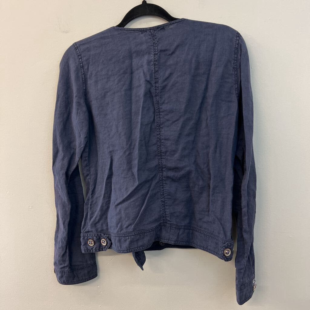 Michael Stars Blue 100% Linen Moto Jacket Small