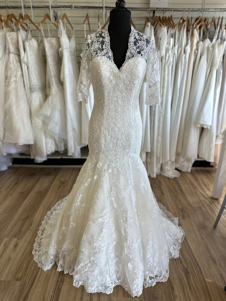 Allure Short Sleeve Lace Wedding Gown 8