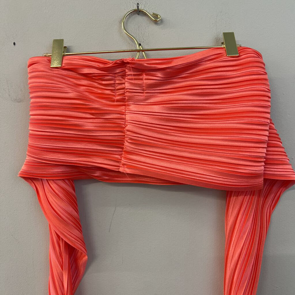 Hello Molly Coral Silky Pleated Convertible Wrap Top/ Pants Set Medium