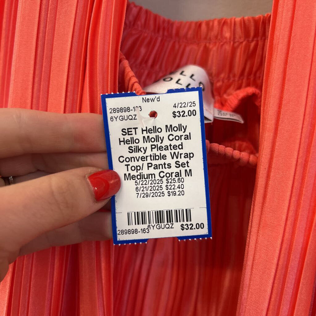 Hello Molly Coral Silky Pleated Convertible Wrap Top/ Pants Set Medium