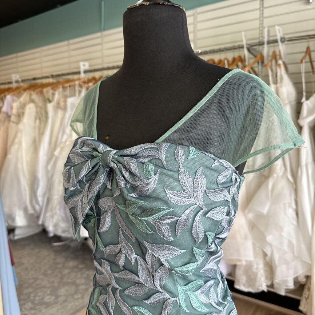 JS Collection Green/ Purple Embroidered Leaf Print Short Formal Dress 6