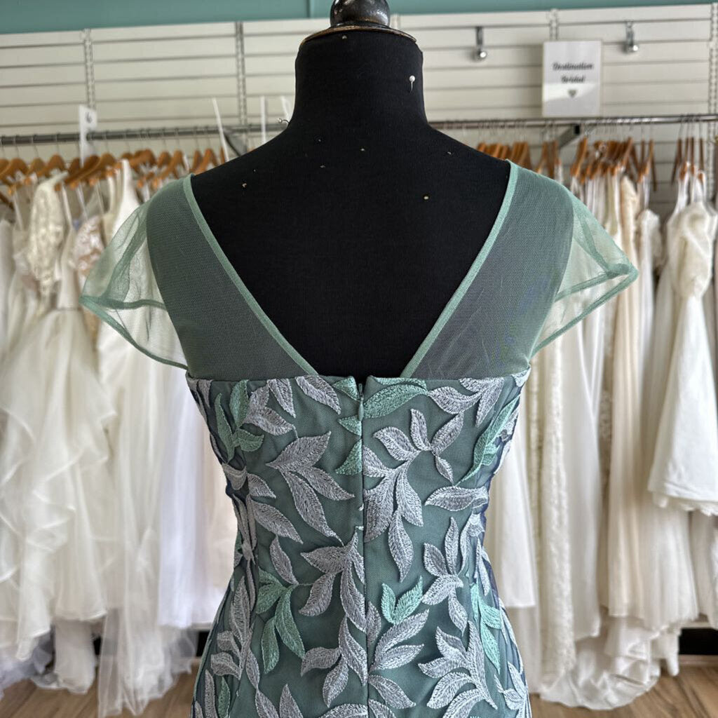 JS Collection Green/ Purple Embroidered Leaf Print Short Formal Dress 6