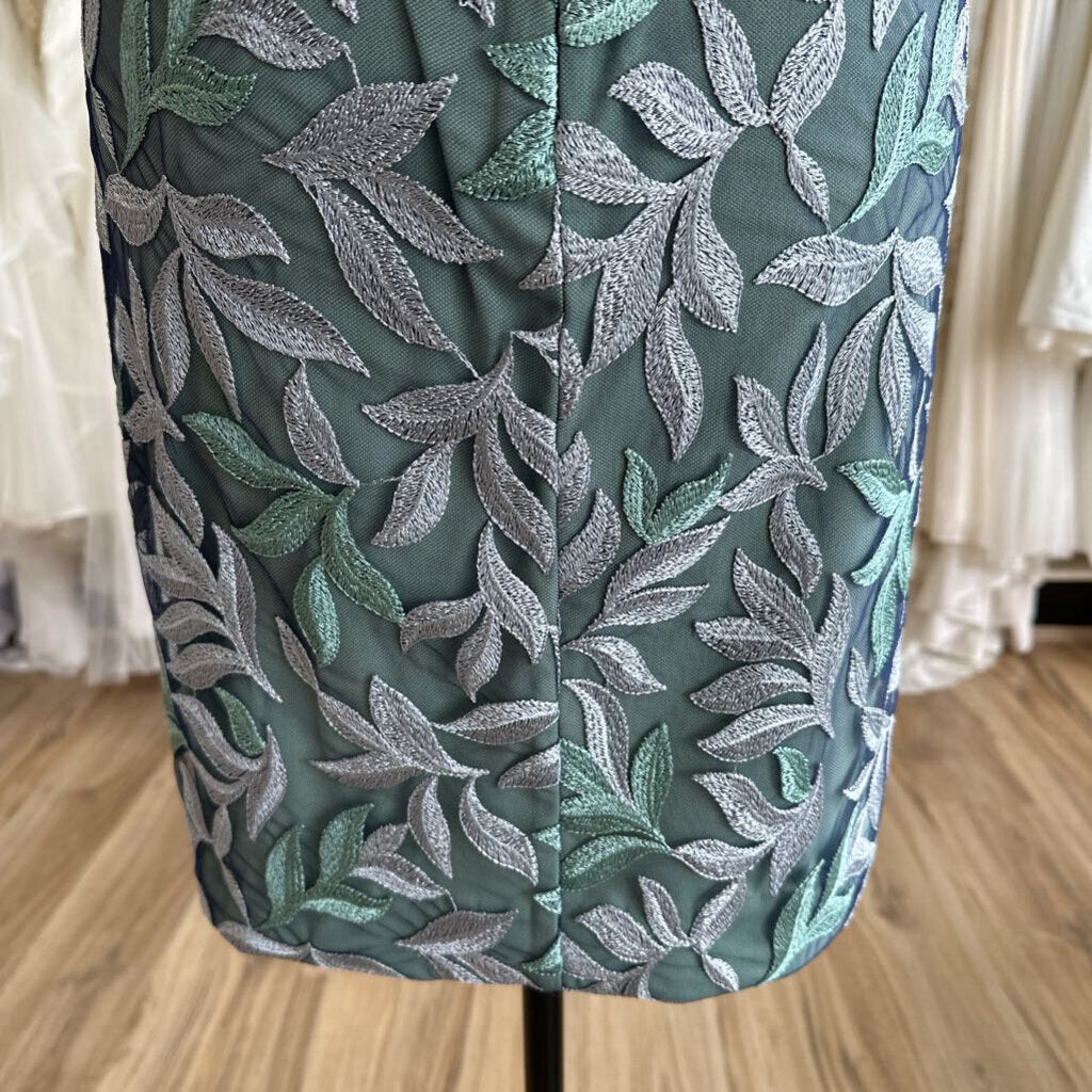 JS Collection Green/ Purple Embroidered Leaf Print Short Formal Dress 6
