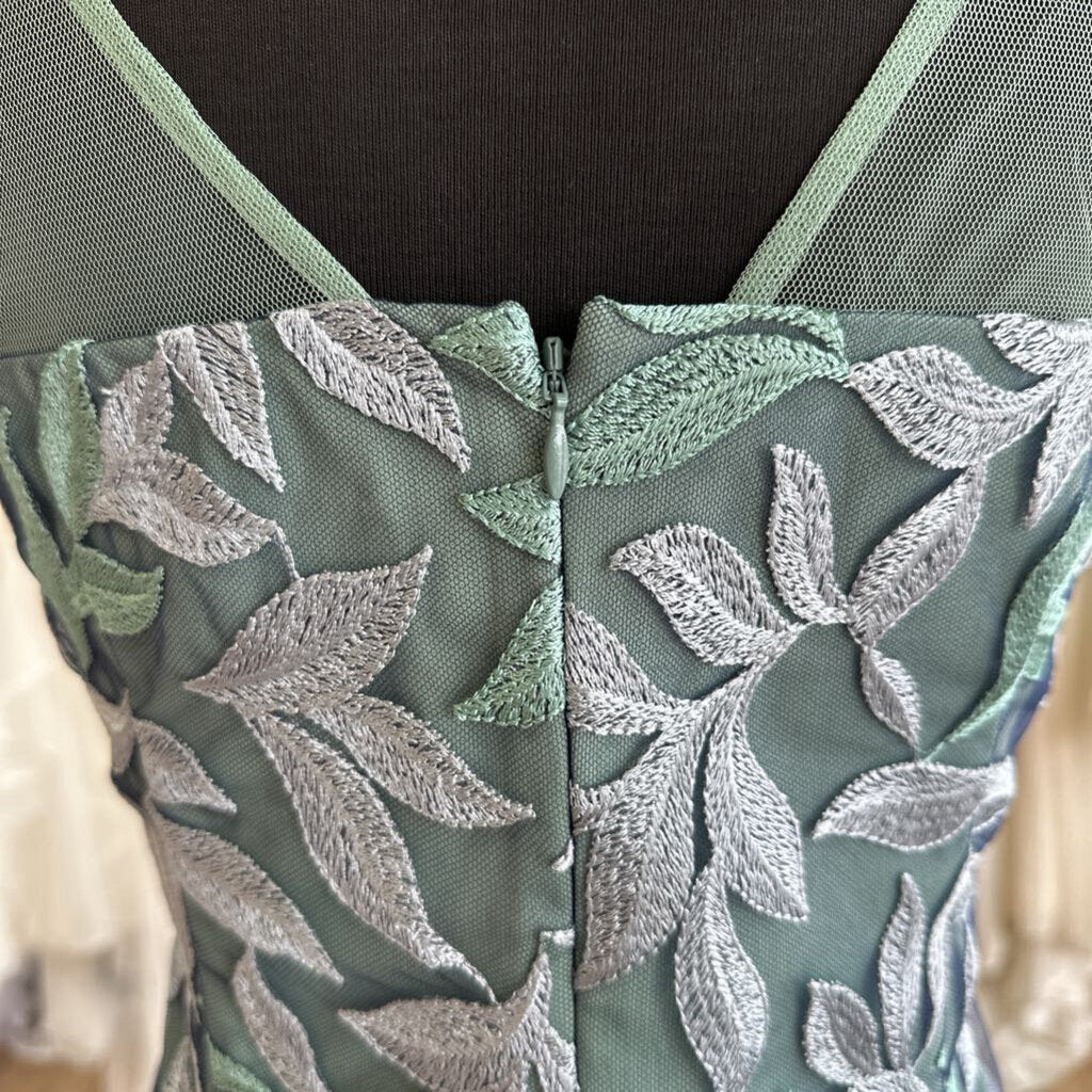 JS Collection Green/ Purple Embroidered Leaf Print Short Formal Dress 6