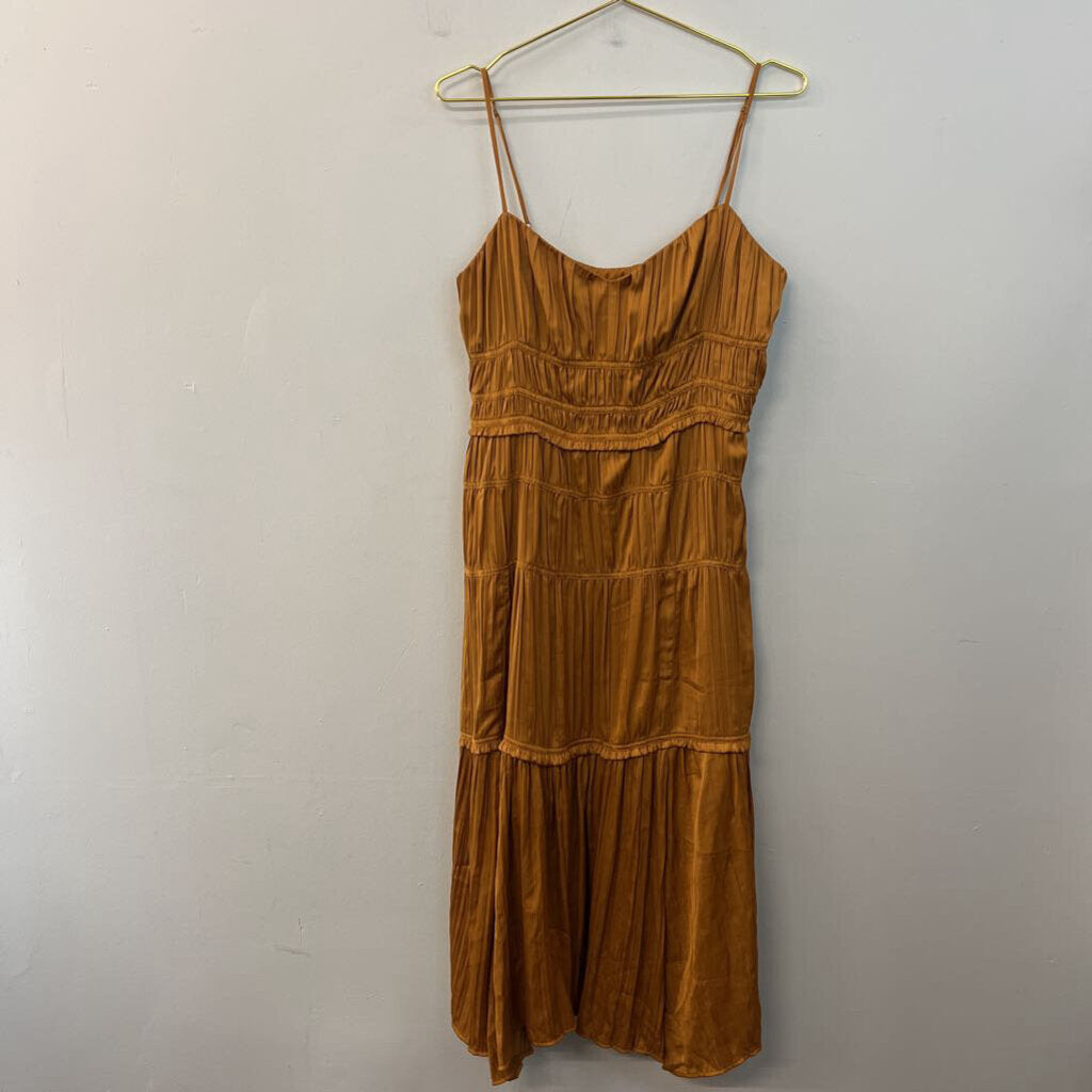 Anthropologie Copper Silky Pleated Tiered Maxi Dress 14