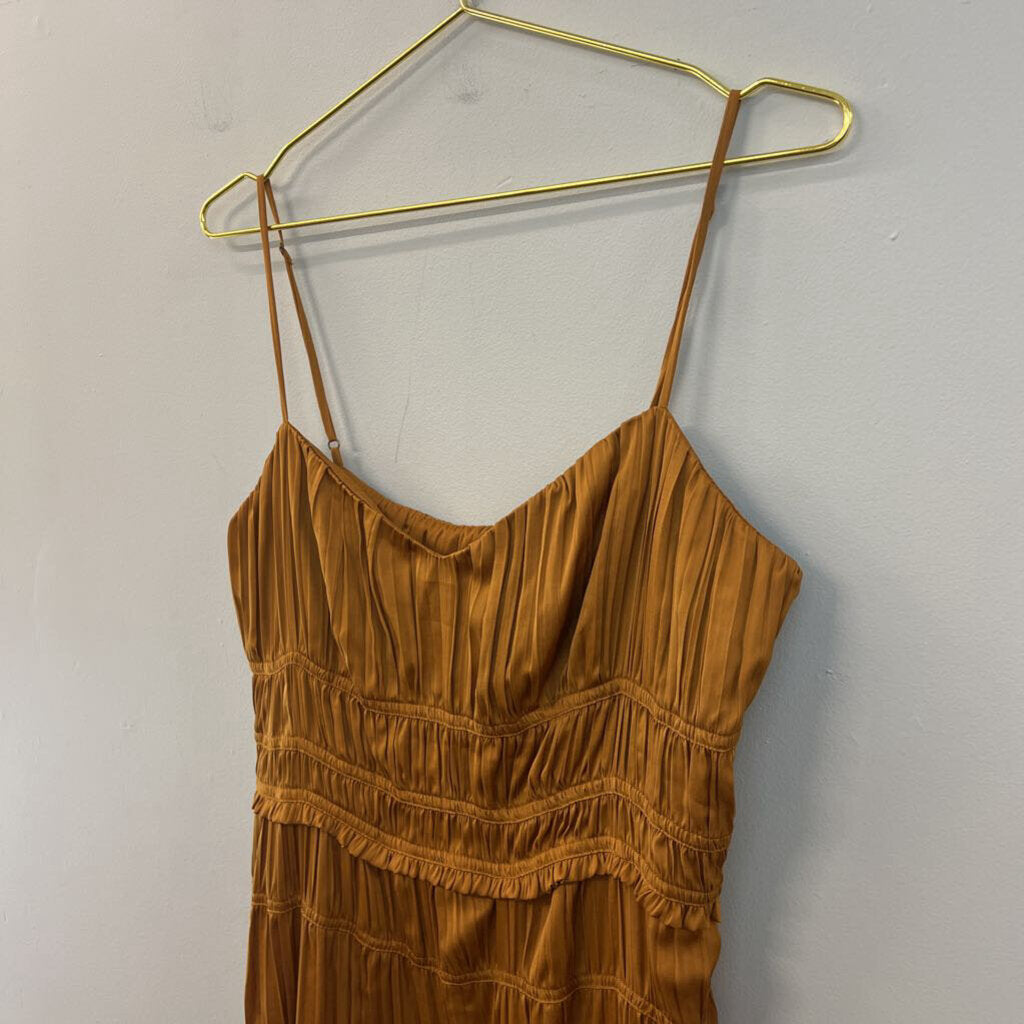 Anthropologie Copper Silky Pleated Tiered Maxi Dress 14