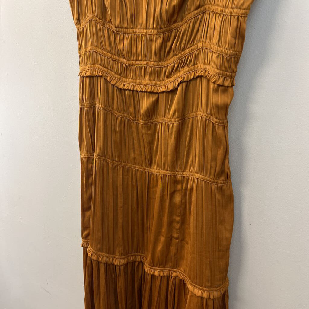 Anthropologie Copper Silky Pleated Tiered Maxi Dress 14