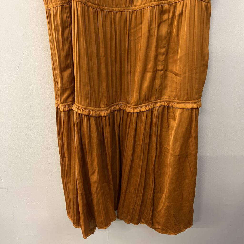 Anthropologie Copper Silky Pleated Tiered Maxi Dress 14
