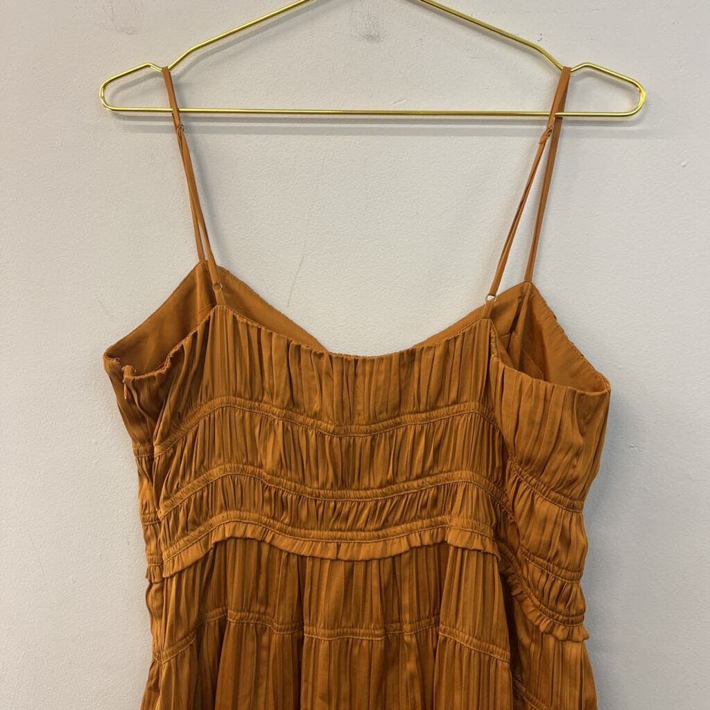 Anthropologie Copper Silky Pleated Tiered Maxi Dress 14