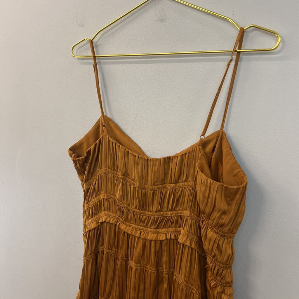 Anthropologie Copper Silky Pleated Tiered Maxi Dress 14