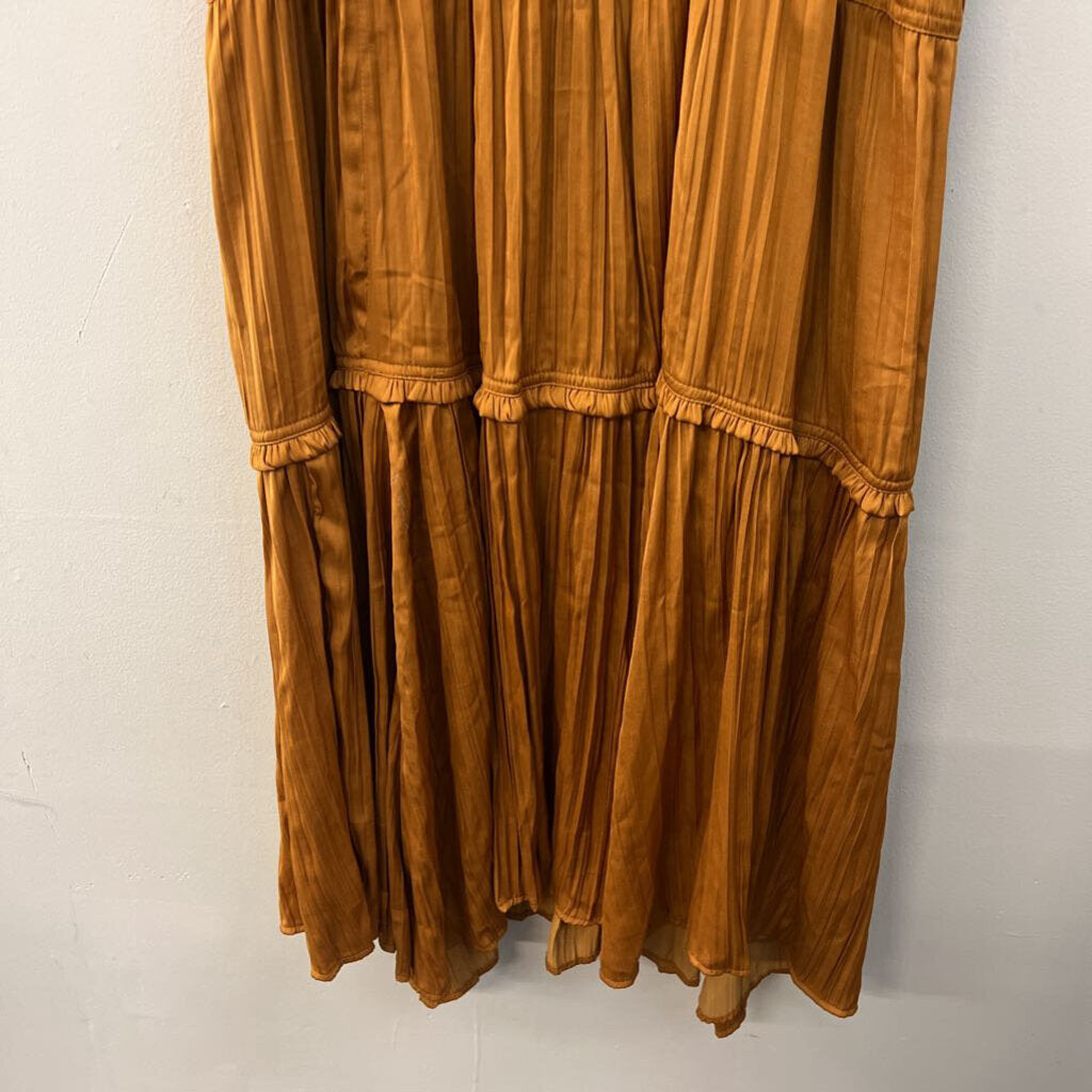 Anthropologie Copper Silky Pleated Tiered Maxi Dress 14