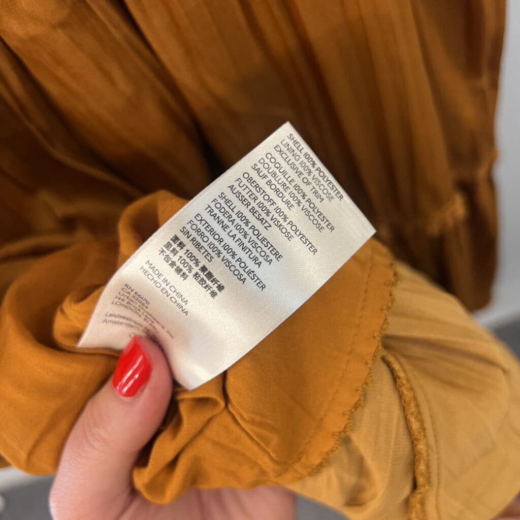 Anthropologie Copper Silky Pleated Tiered Maxi Dress 14