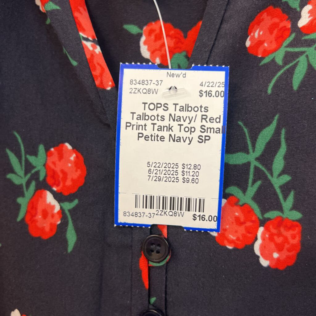 Talbots Navy/ Red Print Tank Top Small Petite