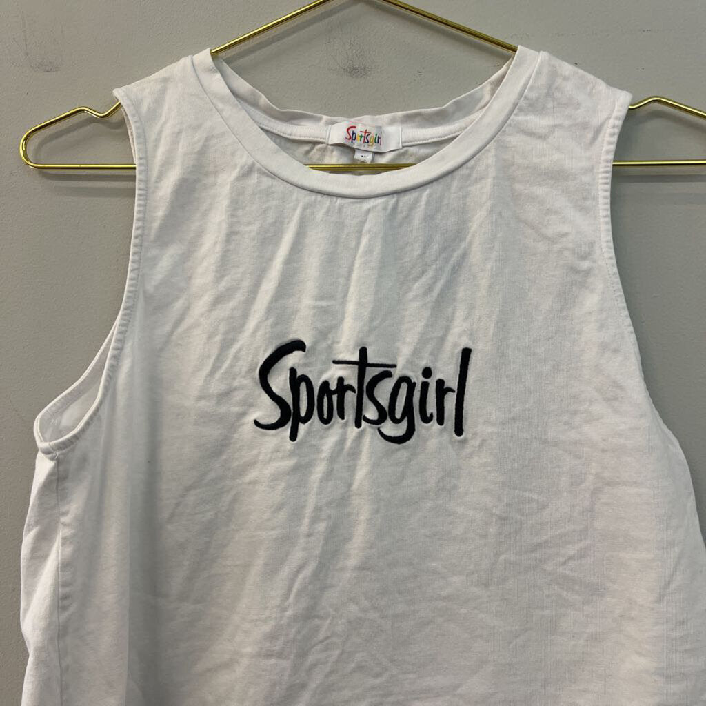 Sports Girl White/ Black Cropped Tank Top Medium