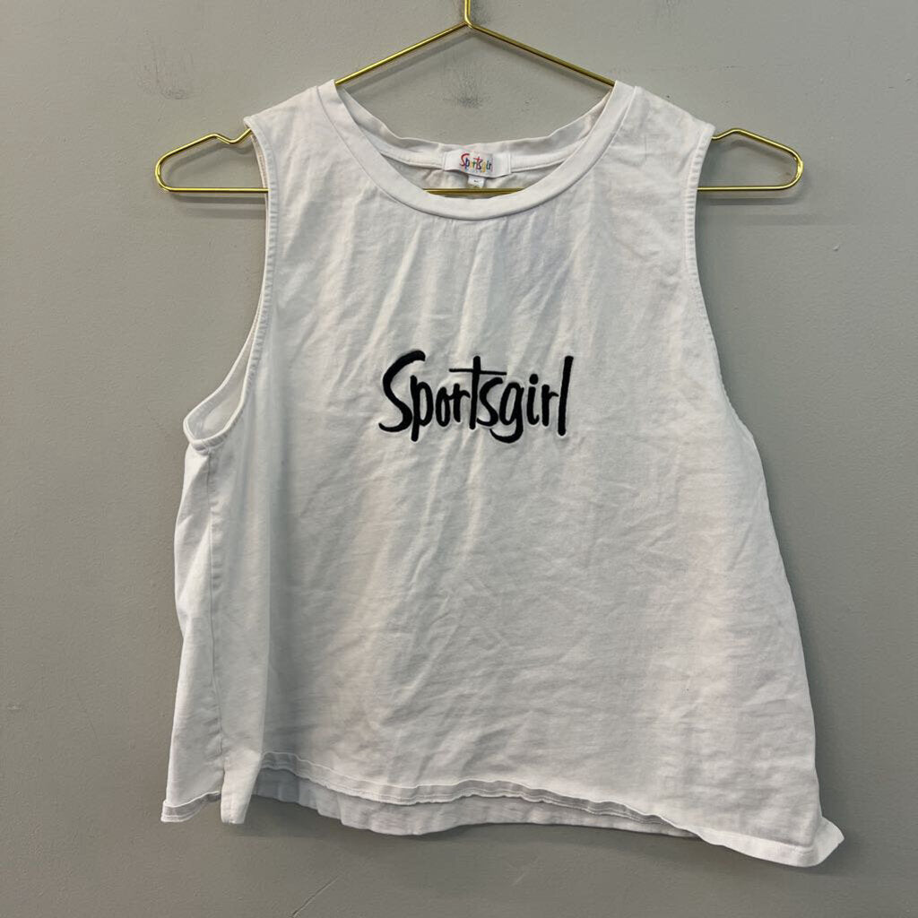 Sports Girl White/ Black Cropped Tank Top Medium