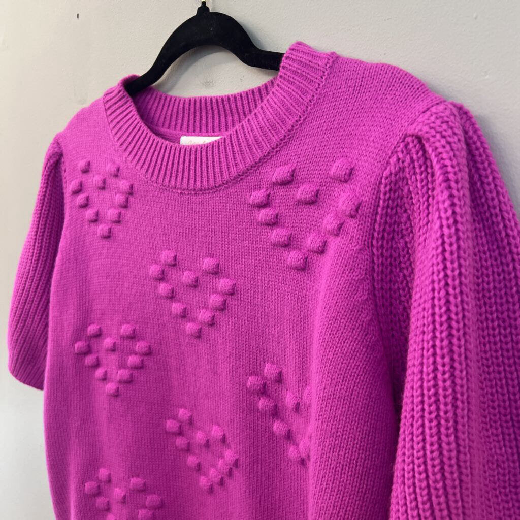Ces Femme Pink Heart Knit Short Sleeve Sweater Top Medium