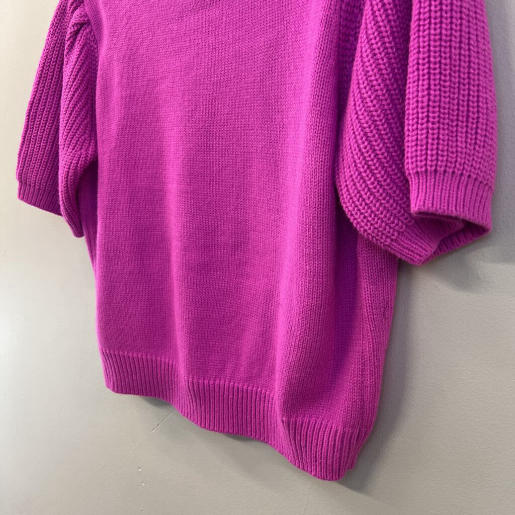 Ces Femme Pink Heart Knit Short Sleeve Sweater Top Medium