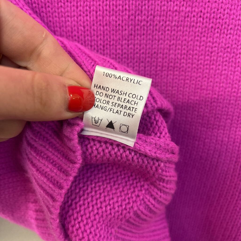 Ces Femme Pink Heart Knit Short Sleeve Sweater Top Medium