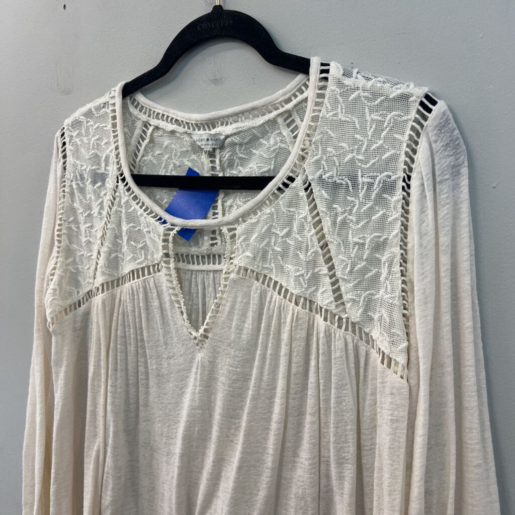 Lucky Brand Cream Embroidered Top Long Sleeve Top Medium
