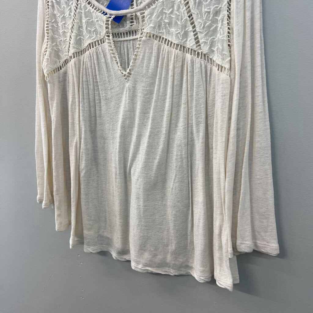Lucky Brand Cream Embroidered Top Long Sleeve Top Medium