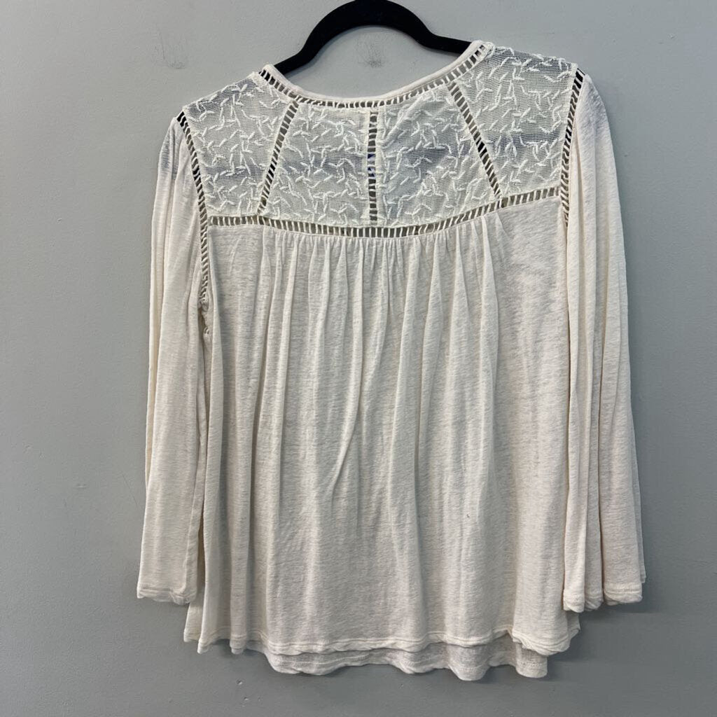 Lucky Brand Cream Embroidered Top Long Sleeve Top Medium