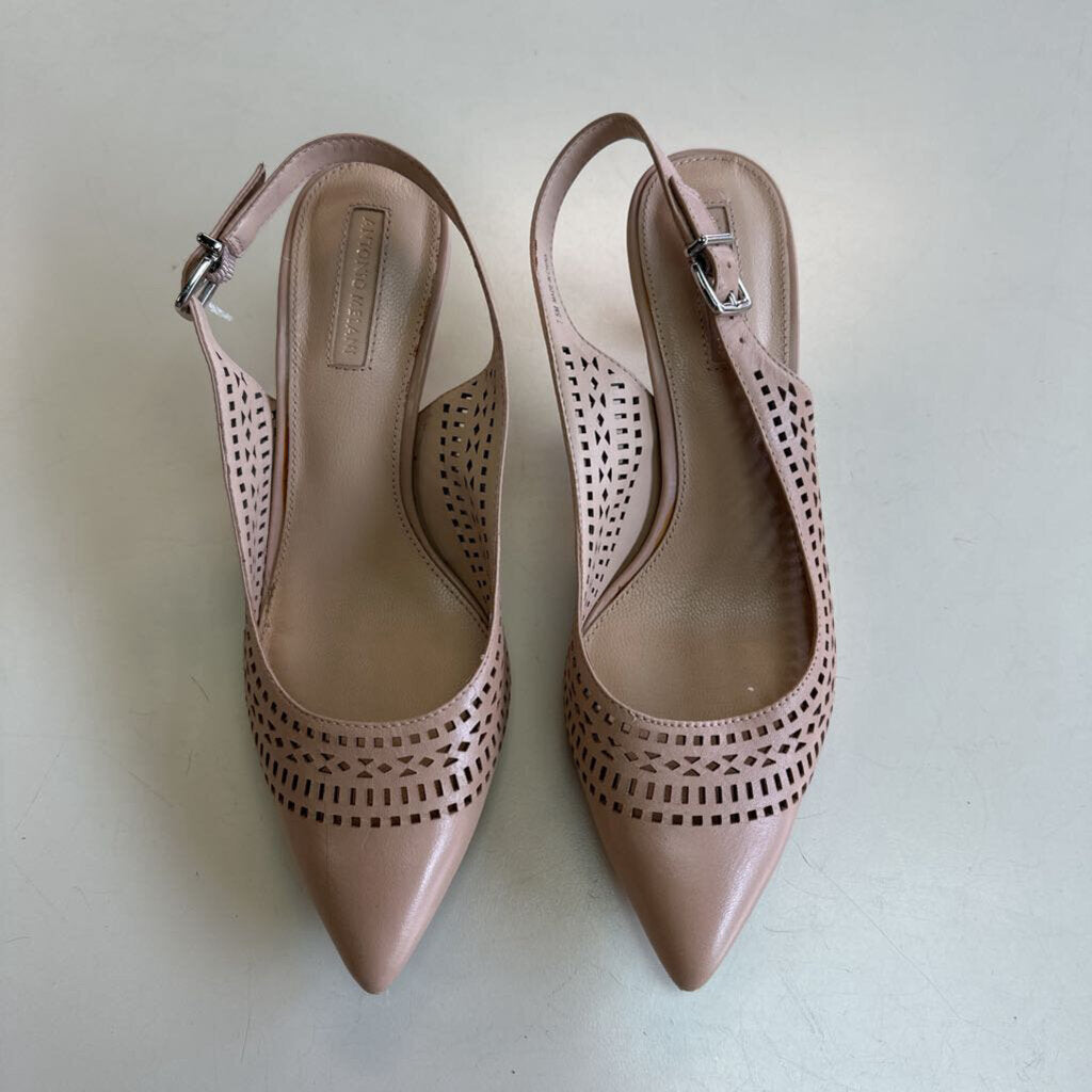 Antonio Melani Beige Laser Cutout Leather Slingback Pump Heels 7.5