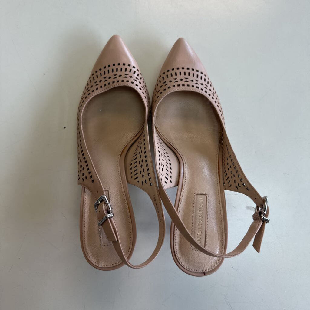 Antonio Melani Beige Laser Cutout Leather Slingback Pump Heels 7.5