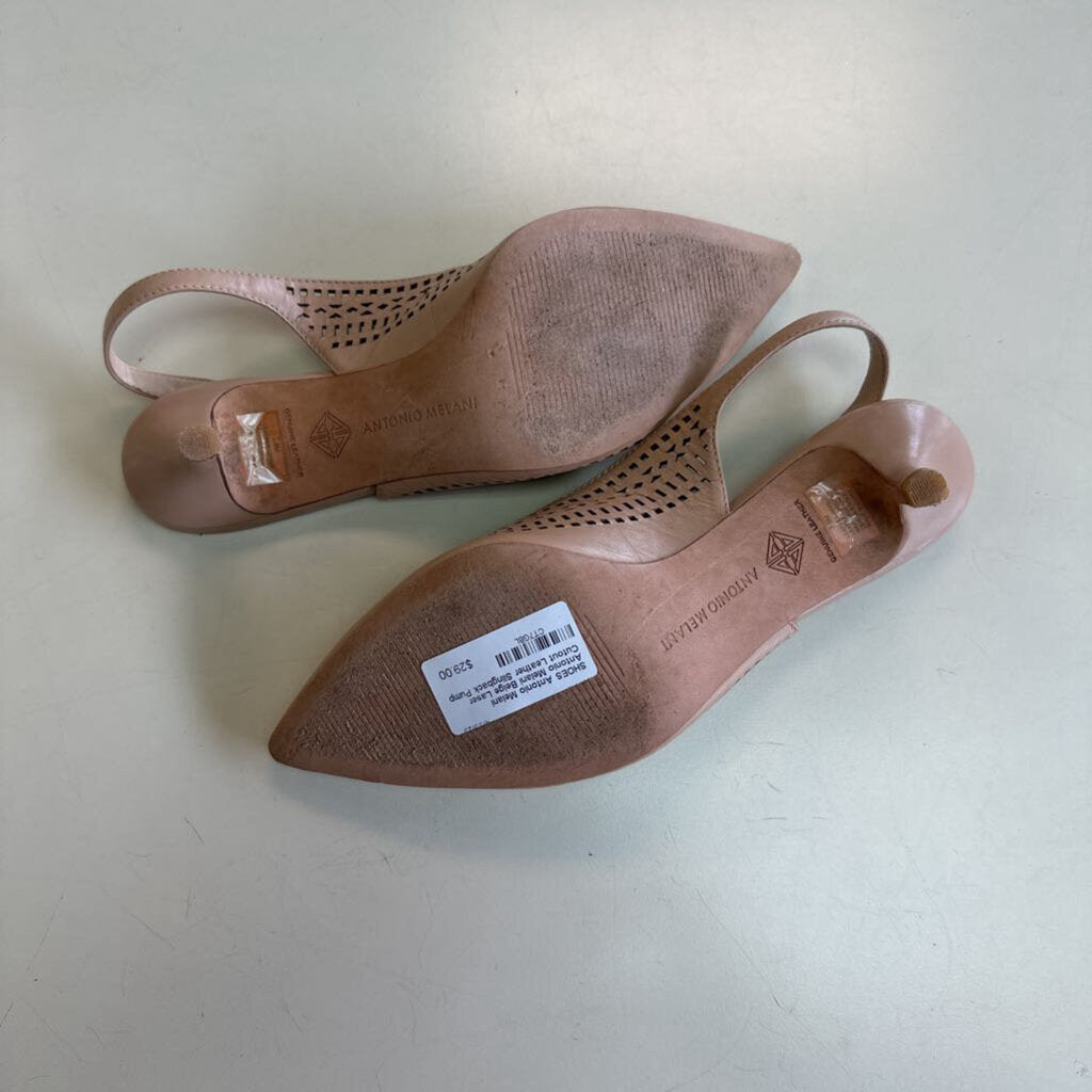 Antonio Melani Beige Laser Cutout Leather Slingback Pump Heels 7.5