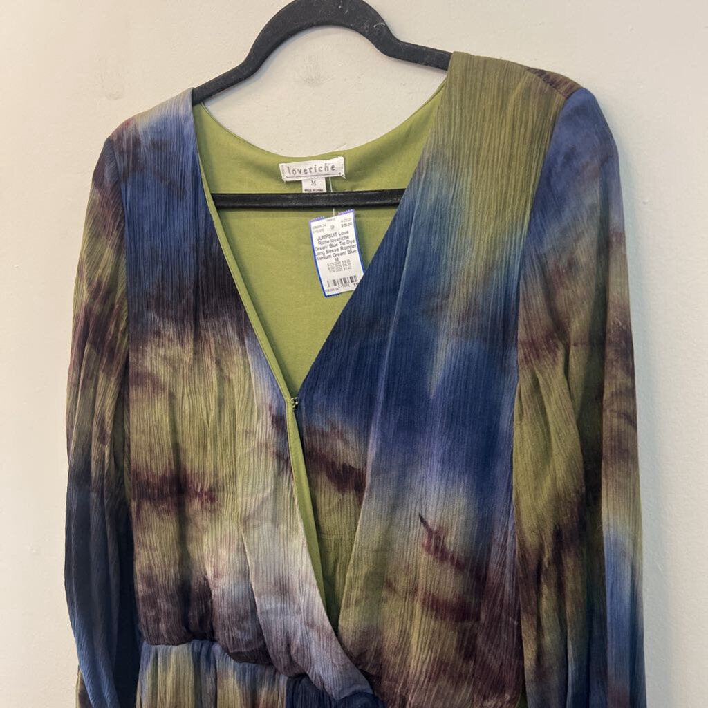loveriche Green/ Blue Tie Dye Long Sleeve Romper Medium