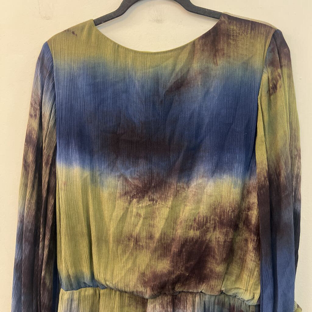 loveriche Green/ Blue Tie Dye Long Sleeve Romper Medium