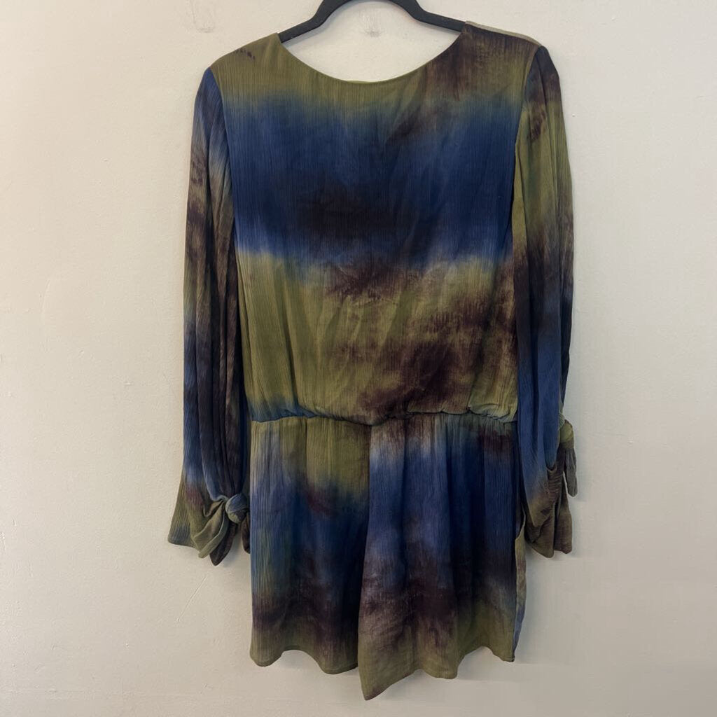 loveriche Green/ Blue Tie Dye Long Sleeve Romper Medium