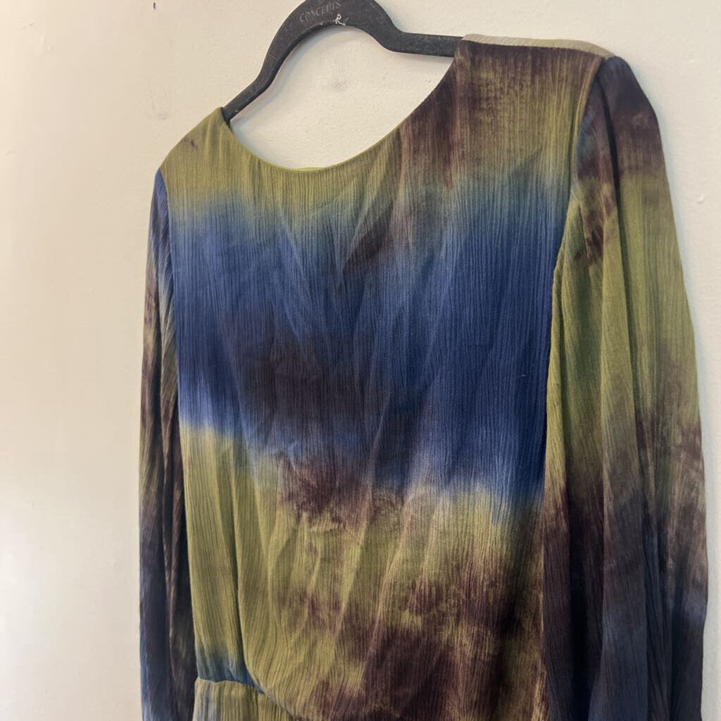loveriche Green/ Blue Tie Dye Long Sleeve Romper Medium