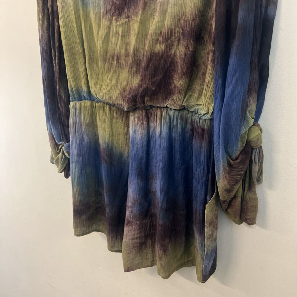 loveriche Green/ Blue Tie Dye Long Sleeve Romper Medium