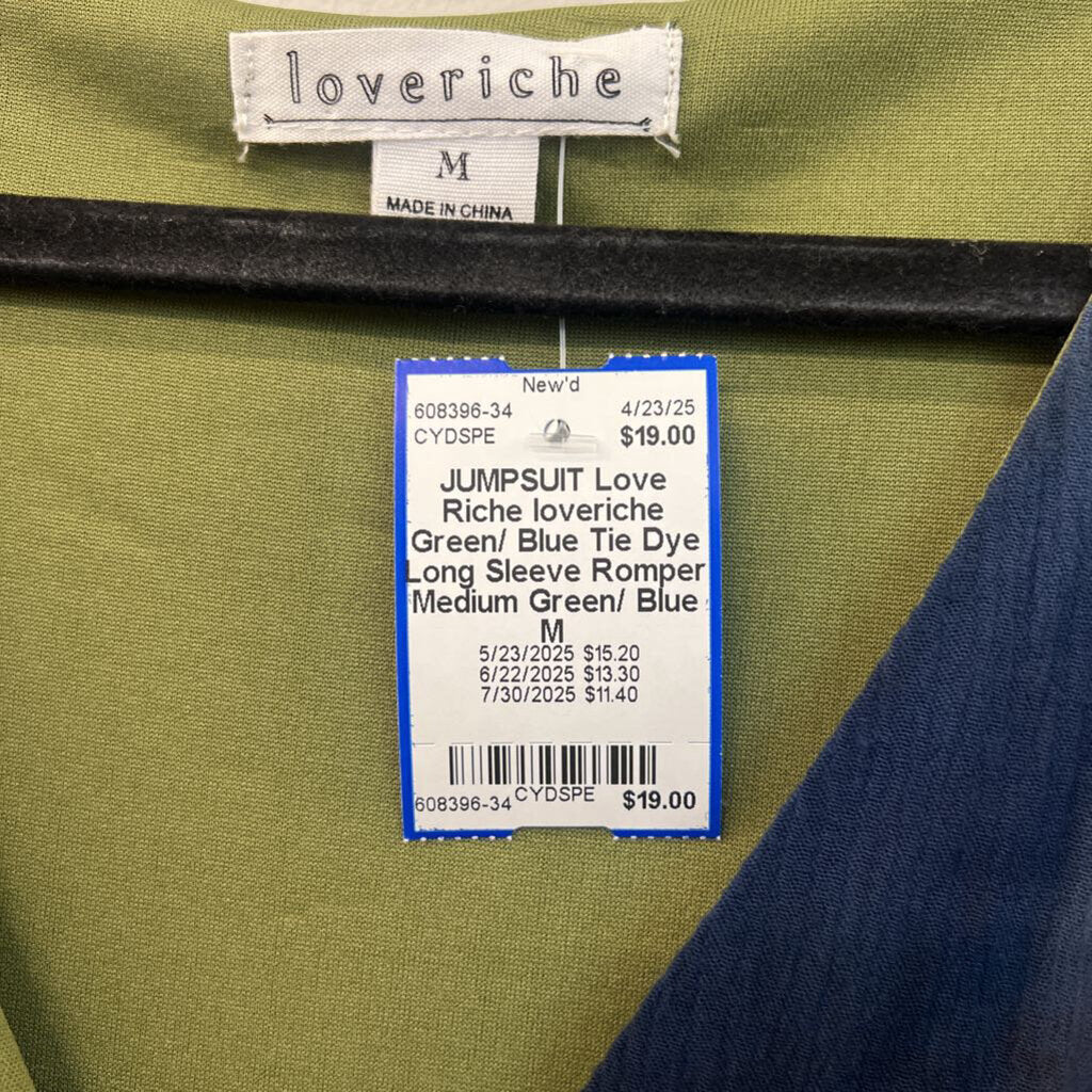 loveriche Green/ Blue Tie Dye Long Sleeve Romper Medium