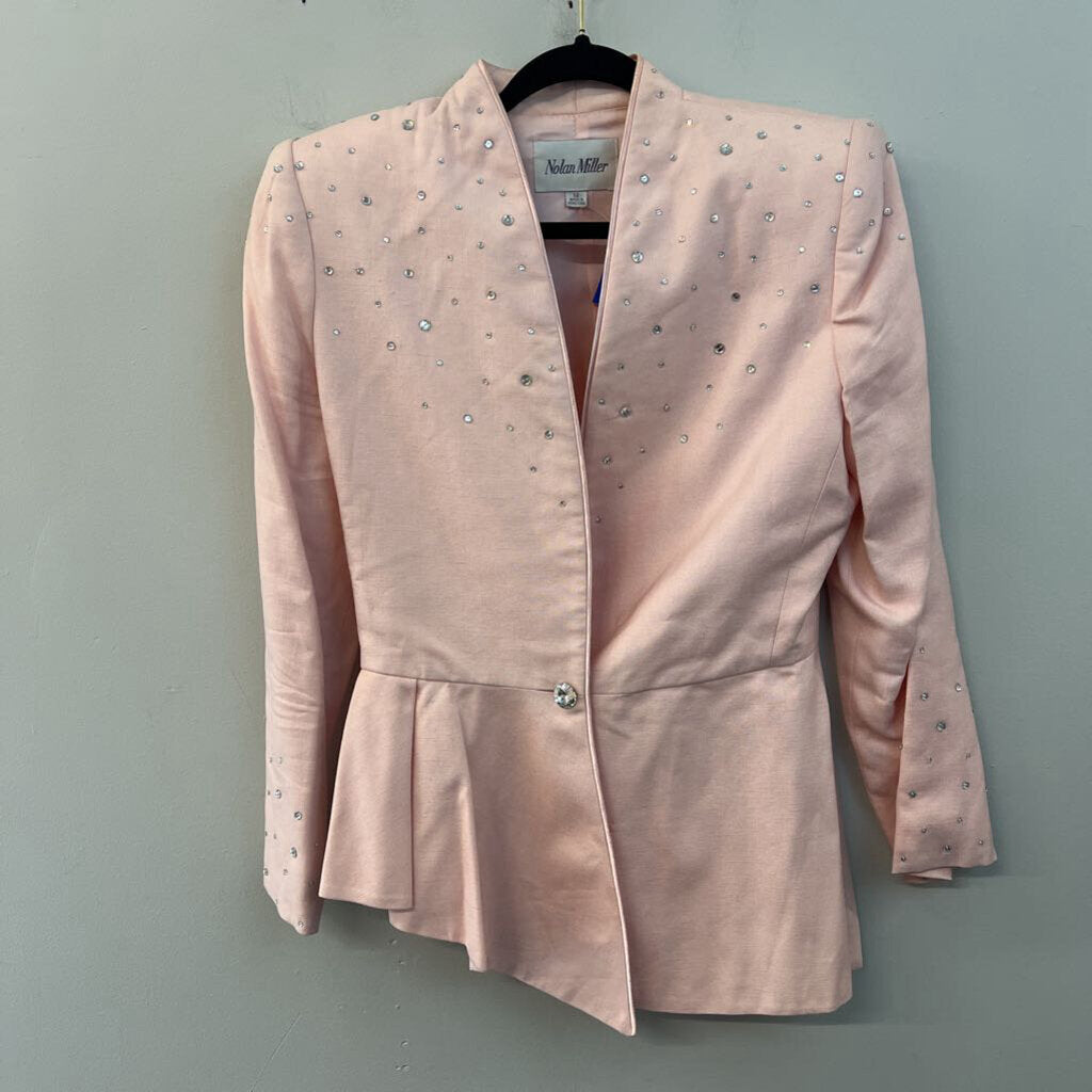 Vintage Nolan Miller Pink Rhinestone Detail Blazer Jacket 12