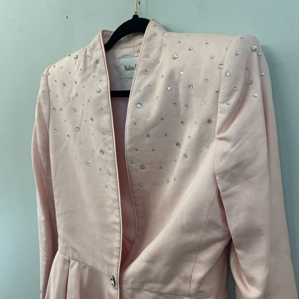 Vintage Nolan Miller Pink Rhinestone Detail Blazer Jacket 12