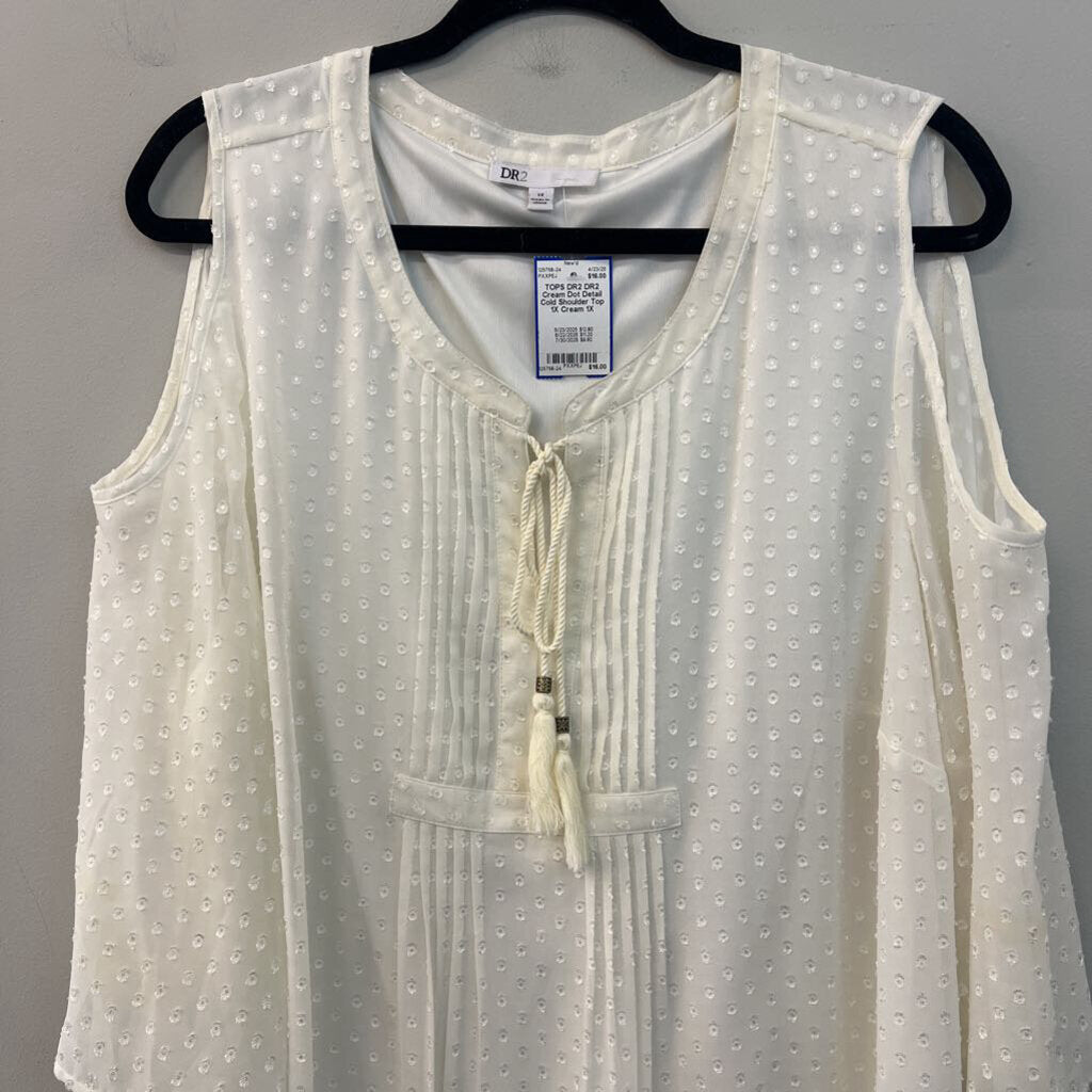 DR2 Cream Dot Detail Cold Shoulder Top 1X