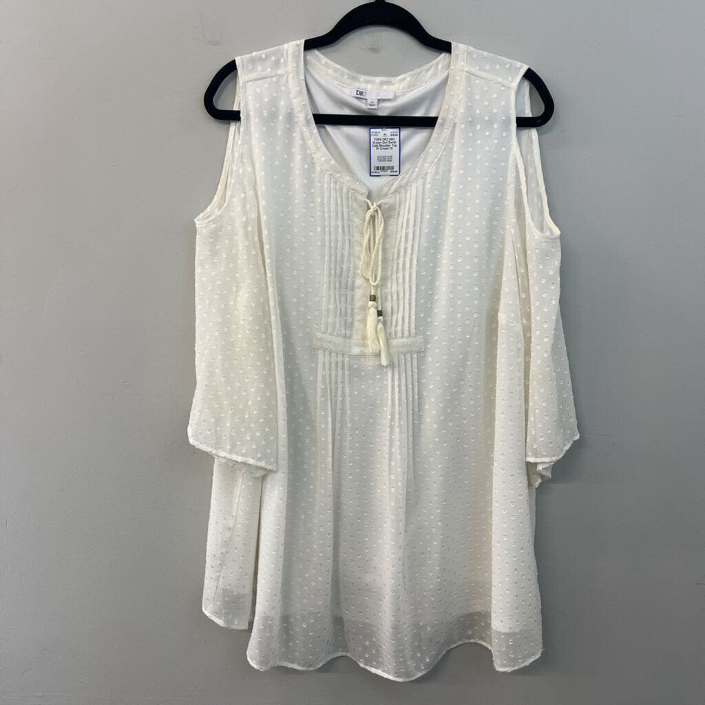 DR2 Cream Dot Detail Cold Shoulder Top 1X