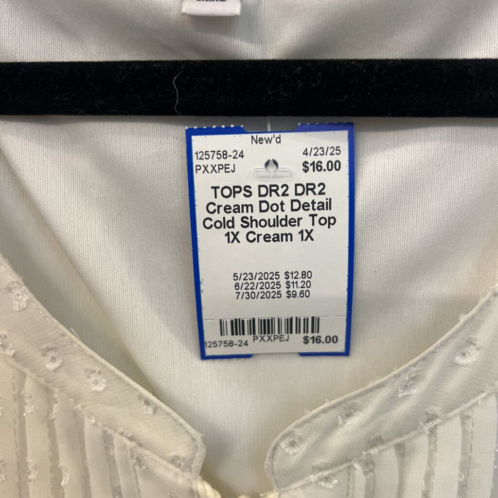 DR2 Cream Dot Detail Cold Shoulder Top 1X
