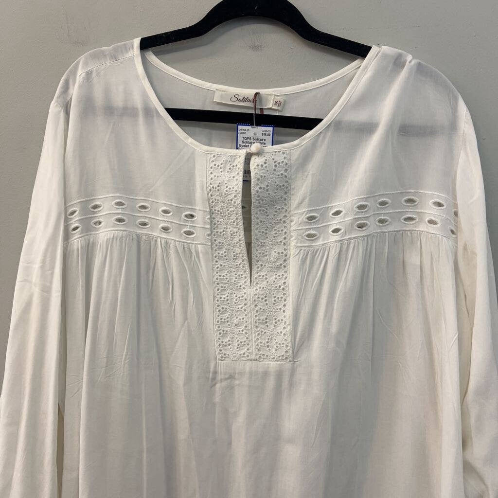 Solitaire White Eyelet Detail Long Sleeve Top 1X